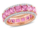 5.95 Carat (ctw) Pink Sapphire Eternity Ring Band with Diamonds in 14K Rose Gold