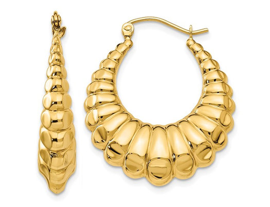 14K Yellow Gold Scalloped Hollow Hoop Earrings