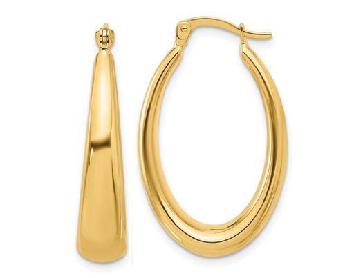 14K Yellow Gold Polished Oval Hoop Earrings