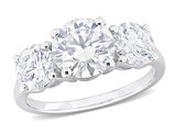 3.25 Carat (ctw) Lab-Created Three-Stone Moissanite Engagement Ring in Sterling Silver