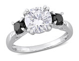 1.85 Carat (ctw) Lab-Created Three-Stone Moissanite Engagement Ring in 10K White Gold with Black Diamonds