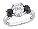 2.00 Carat (ctw) Lab-Created Three-Stone Moissanite Engagement Ring in 10K White Gold with Black Diamonds