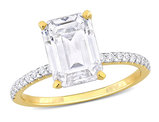 3.20 Carat (ctw) Lab-Created Emerald-Cut Moissanite Engagement Ring in 10K Yellow Gold
