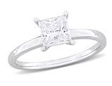 7/8 Carat (ctw) Lab-Created Square-Cut Moissanite Engagement Ring in Sterling Silver
