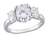 3.00 Carat (ctw) Lab-Created Three-Stone Oval Moissanite Engagement Ring in 10K White Gold