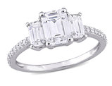 1.76 Carat (ctw) Lab-Created Three-Stone Octagon Moissanite Engagement Ring in 10K White Gold