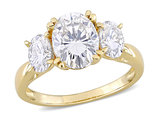 3.00 Carat (ctw) Lab-Created Three-Stone Oval Moissanite Engagement Ring in 10K Yellow Gold
