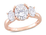 3.00 Carat (ctw) Lab-Created Three-Stone Oval Moissanite Engagement Ring in 10K Rose Gold