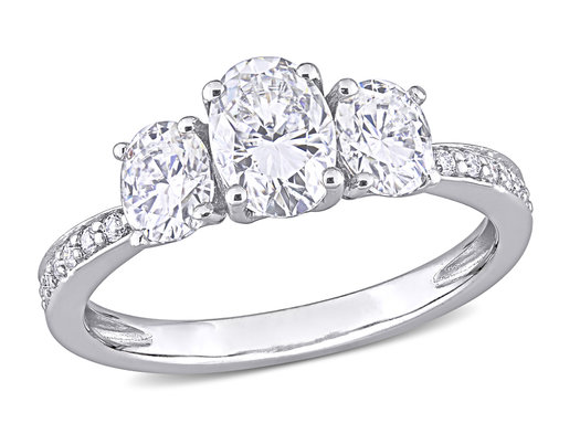 1.80 Carat (ctw) Lab-Created Three-Stone Oval Moissanite Engagement Ring in 10K White Gold