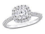 1.38 Carat (ctw) Lab-Created Halo Moissanite Engagement Ring in Sterling Silver
