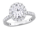 2.90 Carat (ctw) Lab-Created Oval Halo Moissanite Engagement Ring in Sterling Silver