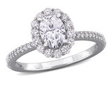 1.42 Carat (ctw) Lab-Created Oval Halo Moissanite Engagement Ring in Sterling Silver