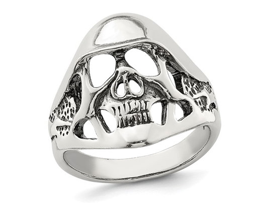 Men's Skull Ring in Antiqued Sterling Silver