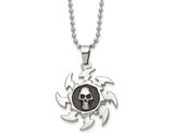 Stainless Steel Antiqued and Polished Skull on Saw Blade Pendant  Necklace with Chain (24 Inche)