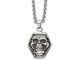 Stainless Steel Antiqued and Polished Skull Pendant Necklace with Chain (24 Inches)