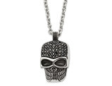 Stainless Steel Antiqued and Polished Skull Pendant Necklace with Chain (25 Inches)