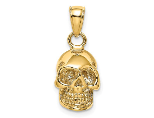 14K Yellow Gold  Polished Skull Charm Pendant Necklace (NO CHAIN)