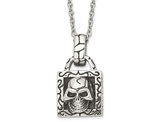 Stainless Steel Antiqued and Polished Skull Pendant Necklace with Chain (24 Inches)