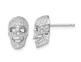 Sterling Silver Skull Post Charm Earrings with Cubic Zirconias