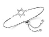 Sterling Silver Rhodium-Plated CZ Star of David Charm Bracelet