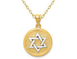 14K Yellow Gold Star of David Disc Charm Pendant Necklace with Chain