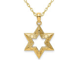 14K Yellow Gold Textured Star Of David Pendant Necklace with Chain