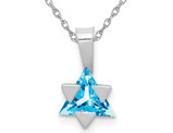 14K White Gold Star Of David Blue Topaz Pendant Necklace with Chain