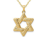 14K Yellow Gold Textured Star of David Pendant Necklace with Chain