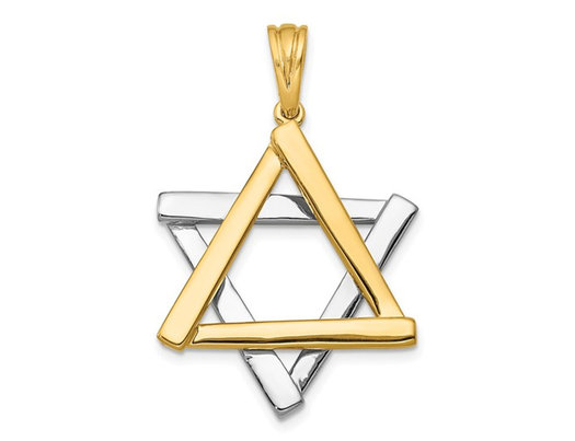 14K Two-Tone Yellow and White Solid Gold Star Of David Pendant Necklace (NO CHAIN)
