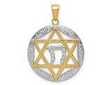10K Yellow and White Gold Star of David Chai Pendant Necklace (NO CHAIN)