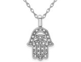 Sterling Silver Hamsa Pendant Necklace with Diamonds and Chain