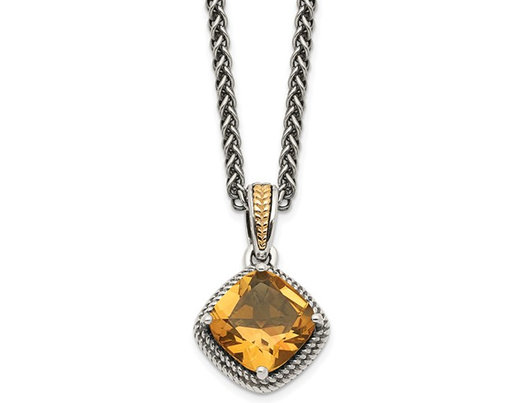 2.20 Carat (ctw) Citrine Drop Pendant Necklace in Antiqued Sterling Silver with Chain