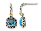 2.40 Carat (ctw) Blue Topaz Checkerboard Dangle Earrings in Sterling Silver with Yellow Accents