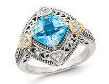 2.70 Carat (ctw) Blue Topaz Ring in Antiqued Sterling Silver with 14K Gold Accent Hearts