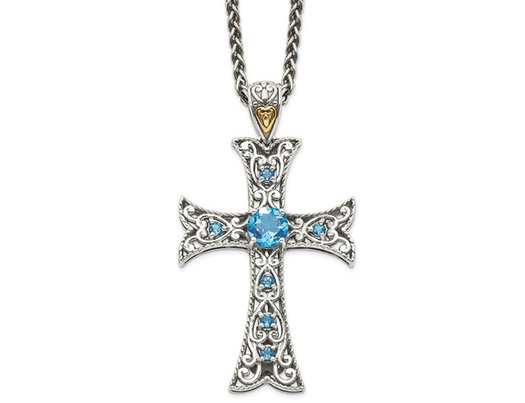 1.90 Carat (ctw) Blue Topaz Cross Pendant Necklace in Sterling Silver with Chain