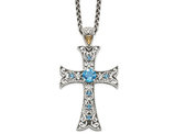1.90 Carat (ctw) Blue Topaz Cross Pendant Necklace in Sterling Silver with Chain
