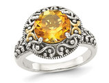 1.80 Carat (ctw) Citrine Ring in Antiqued Sterling Silver with 14K Gold Accents