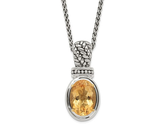 5.50 Carat (ctw) Citrine Drop Pendant Necklace in Antiqued Sterling Silver with Chain