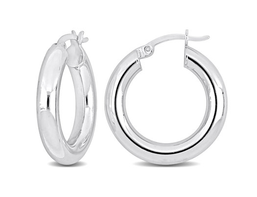 Sterling Silver Polished Hoop Earrings (1 inch , 4mm)