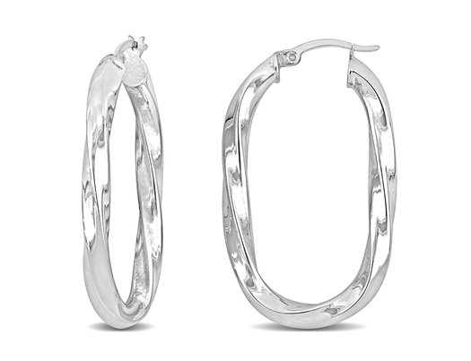 Sterling Silver Polished Oval Twist Hoop Earrings (4mm Thick)