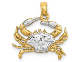 14K Yellow Gold Blue Crab Charm Pendant (No Chain)