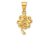 14K Yellow Gold Brushed Satin Clover Leaf Heart Charm Pendant (NO Chain)
