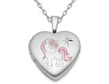 Sterling Silver Satin Polished Unicorn Pendant Locket with Chain