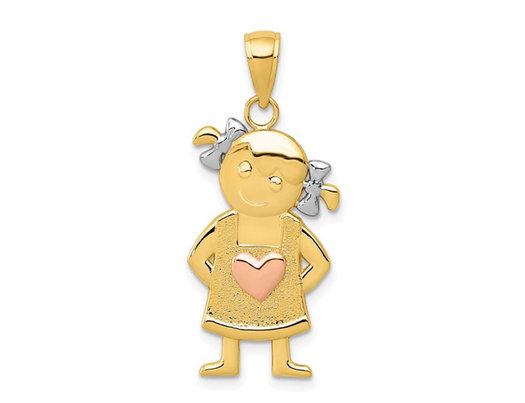 10K Yellow Gold Polished Textured Girl Charm Pendant (NO Chain)