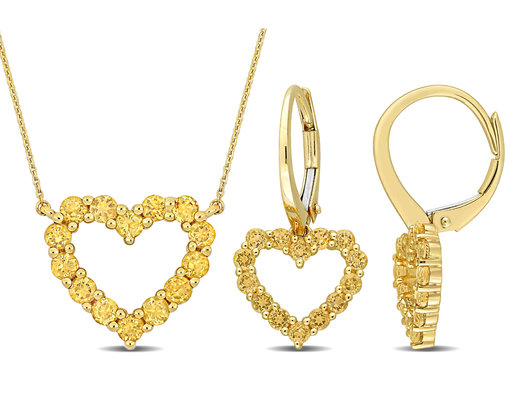 1.96 Carat (ctw) Citrine Heart Pendant Necklace and Earrings in 10K Yellow Gold