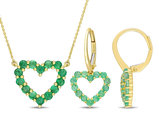 1.54 Carat (ctw) Emerald Heart Pendant Necklace and Earrings in 10K Yellow Gold