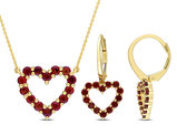 2.38 Carat (ctw) Garnet Heart Pendant Necklace and Earrings in 10K Yellow Gold
