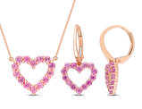 2.38 Carat (ctw) Pink Sapphire Heart Pendant Necklace and Earrings in 10K Yellow Gold