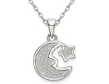 Glitter Moon and Star Charm Pendant Necklace in Sterling Silver with Chain
