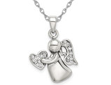 Sterling Silver Angel Charm Pendant Necklace with Cubic Zirconias and Chain